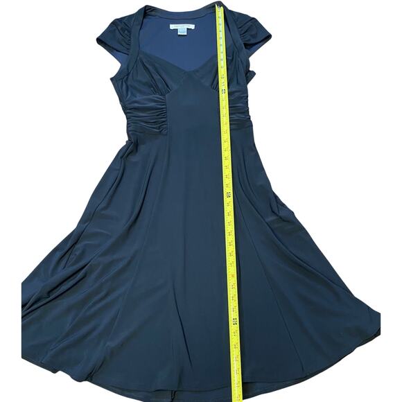 Evan Piccone Dress Womens Size 10 Black Ruched Sweetheart Neck Fit & Flare Midi - Picture 7 of 8